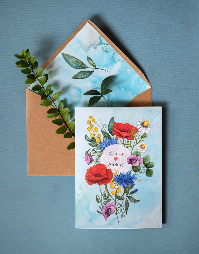 Zaproszenie z polnymi kwiatami w stylu rustykalnym wraz z kopertą eko