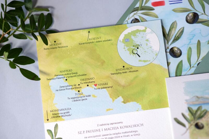 Mapa wewnątrz zaproszenia ślubnego